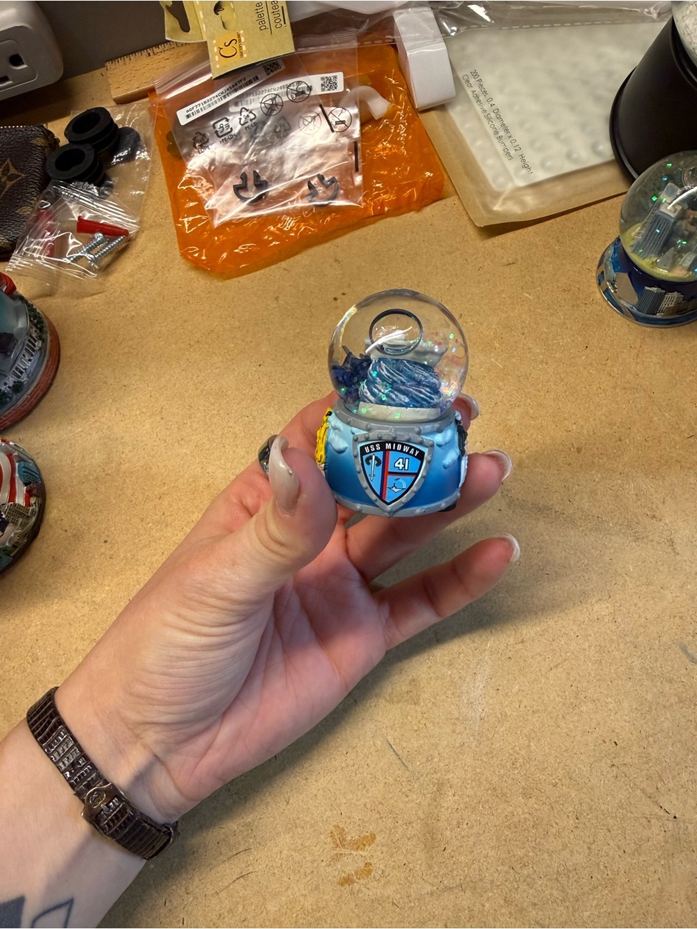 Blue Decorative Snow Globe Home Art - Unbranded